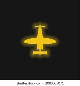 Airplane Of Small Size Top View yellow glowing neon icon