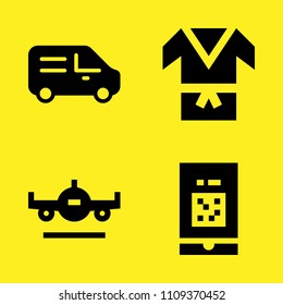 airplane, smartphone, delivery truck and kimono vector icon set. Sample icons set for web and graphic design