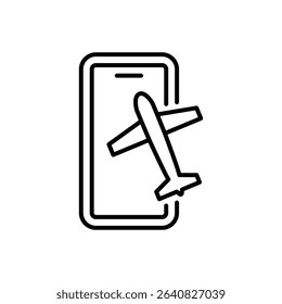 Airplane Smartphone Travel Icon Thin Line Outline Symbol for Online Flight and Booking