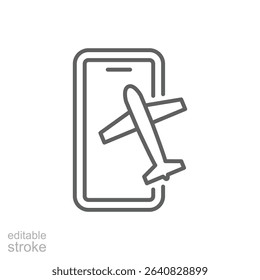 Airplane Smartphone Travel Icon Thin Line Outline Symbol Editable Stroke for Online Flight and Booking