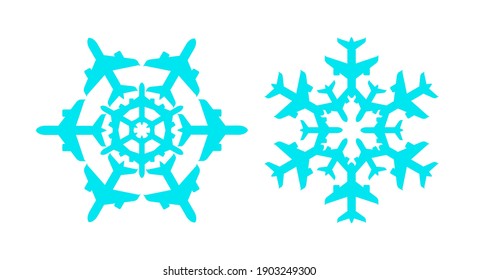 Airplane snowflakes. Flat vector illustration isolated on white.