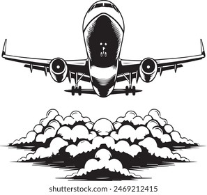 airplane soaring above the clouds or emitting jet engines while flying
