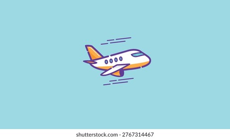 Airplane soaring above light blue background, ideal for travel, transportation, aviation, or fastpaced concepts in design projects. Flight theme.