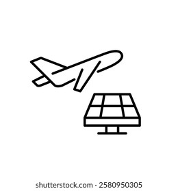Airplane and solar panel. Alternative energy sources for vehicles. Pixel perfect vector icon