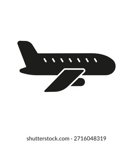 Airplane Solid Icon. Air Travel, Aviation, And Flight Transportation Silhouette Symbol. Global Connectivity And Travel Concept. Isolated Vector Illustration.