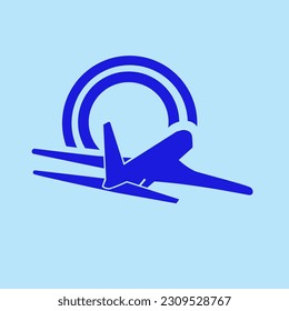 airplane in space logo with blue background
