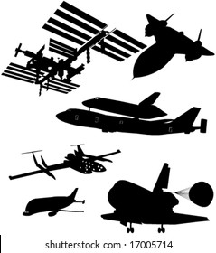 airplane spaceshuttle rocket collection vector