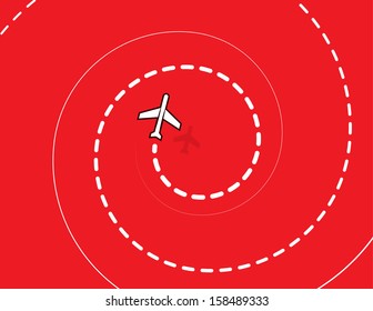Airplane spiraling down with red background 