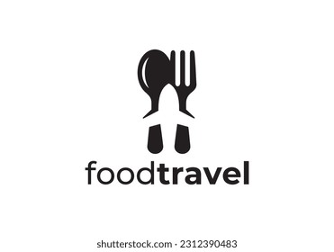 airplane spoon fork, food restaurant creative logo design inspiration