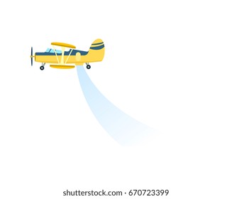 Airplane spraying field icon. Rural industrial farm equipment machinery, agricultural vehicle isolated vector illustration in flat design.