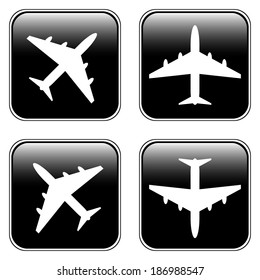 Airplane square buttons set on white - vector illustration.