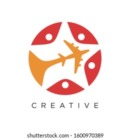 airplane with star logo design vector
