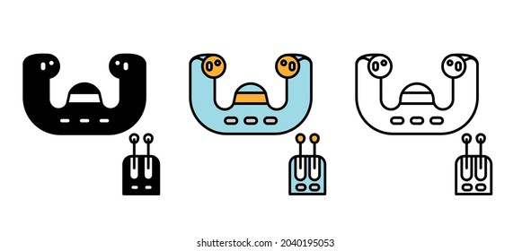 Airplane Steering Wheel Icon Set. Airplane Parts Line Icons. Airplane Related Icon Set. Silhouette, Colorful And Linear Set.