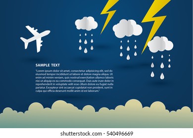 Airplane and storm clouds, lightning . template origami style. 