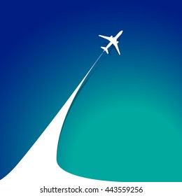 Airplane with airplane stream jet. Illustration for logo, poster, print and web projects travel agencies, aviation companies.