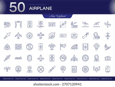 AIRPLANE stroke icon. AIRPLANE line icon set. editable stroke icon pack. Line, Thin, Linear Style Icon Bundle. Fully Customizable