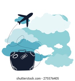 airplane and suitcase. The concept of travel and vacation. 