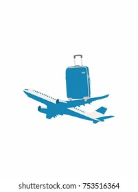 Airplane and suitcase on a white background