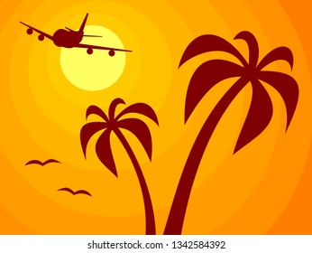 Airplane, Sun and Palms