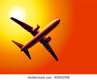 Airplane and Sunset Sky