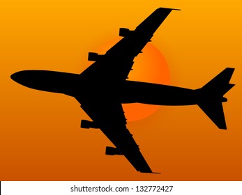 Airplane with Sunset Vector Illustration, EPS 10.