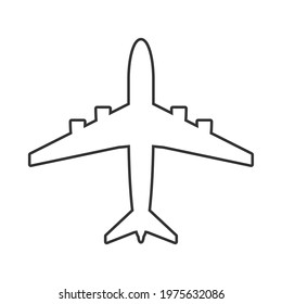 Airplane symbol. Airport sign. Aviation icon. Flat aircraft shape logo. Black silhouette. Isolated on white background. Vector illustration image.