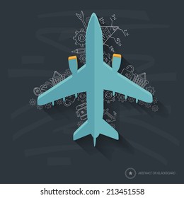 Airplane symbol design on blackboard background,clean vector