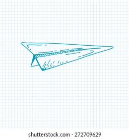 Airplane Symbol. Doodle Style Paper Airplane Icon. Hand Drawn Sketch Sign Of Airplane. Vector Airplane. Eps 8