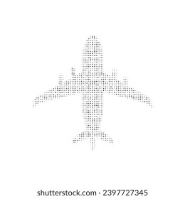 The airplane symbol filled with black dots. Pointillism style. Vector illustration on white background