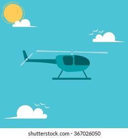 Airplane symbol icon on blue sky background. Can be used to introduce vehicle for children, education purpose. Vector illustration.