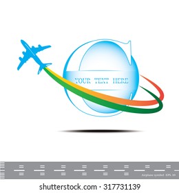 Airplane symbol Letter C. Travel background with aircraft and place for your text. Vector illustration.