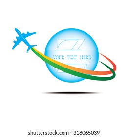 Airplane symbol Letter Z. Travel background with aircraft and place for your text. Vector illustration.