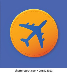 Airplane symbol on yellow button,vector
