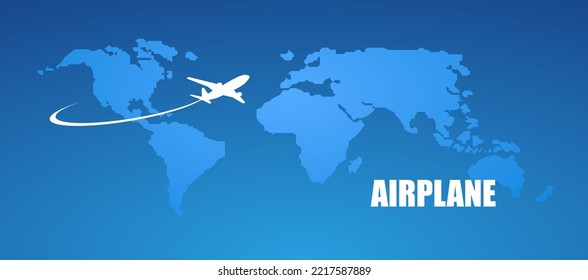Airplane symbol vector design. Blue map fnd plane