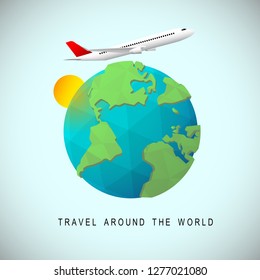Airplane take off from the 3D polygonal world.(EPS10 vector)
