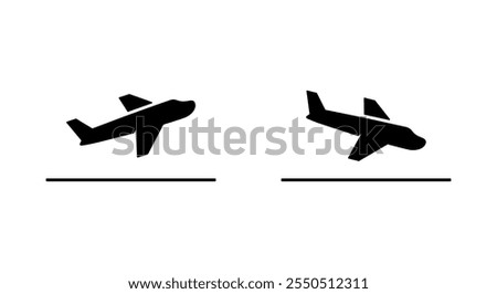 Airplane take off and landing icon in generic design. Departure and arrival plane sign symbol