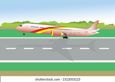 airplane take off or landing on runway airport draw in vector