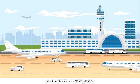 Airplane Take Off Outside A Major Airport. Airlines, Mode Of Transportation And Domestic And International Travel. Traffic Situation On The Road.