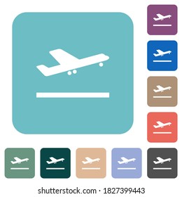 Airplane take off white flat icons on color rounded square backgrounds