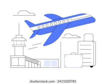 Airplane take-off abstract concept vector illustration. Process of plane departure and leaving, aviation industry, airway transportation, commercial air transport abstract metaphor.