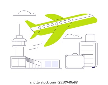 Airplane take-off abstract concept vector illustration. Process of plane departure and leaving, aviation industry, airway transportation, commercial air transport abstract metaphor.