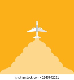 Airplane takeoff with clouds and background for text. Abstract air path of flight airplane. Vector illustration