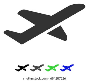 Airplane Takeoff flat vector pictograph. Airplane Takeoff icon with gray, black, blue, green color versions.