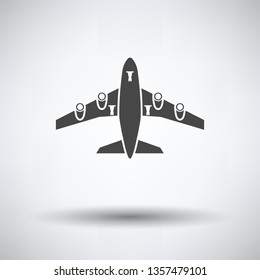Airplane takeoff icon front view on gray background, round shadow. Vector illustration.
