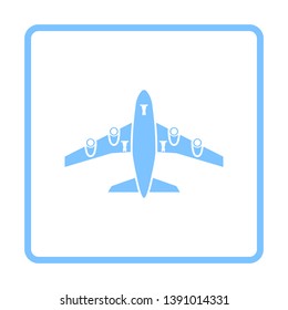 Vista frontal del icono de desconexión del avión. Diseño de marco azul. Ilustración vectorial.