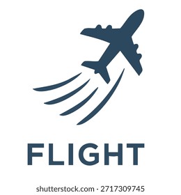 Icono del despegue del avión, Ilustración vectorial plana moderna, estilo del logotipo del viaje, silueta limpia, composición centrada, fondo blanco