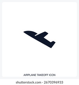 Airplane Takeoff Icon solid vector icon with a bold, minimal design. Suitable for presentations, websites, apps, infographics, and various digital or print projects.
