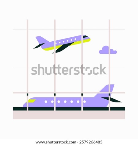 Airplane Takeoff and Landing in Flat Vector Illustration Symbolizing Air Travel, Transportation, and Airport Scene, Isolated on White Background