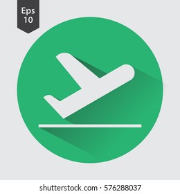 Airplane Takeoff Vector Icon In Circle. Departure Flight. Web Icon. Flat Symbol Style. Simple Graphic Design. Vector Illustration