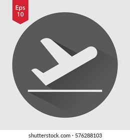 Airplane Takeoff Vector Icon In Circle. Departure Flight. Web Icon. Flat Symbol Style. Simple Graphic Design. Vector Illustration